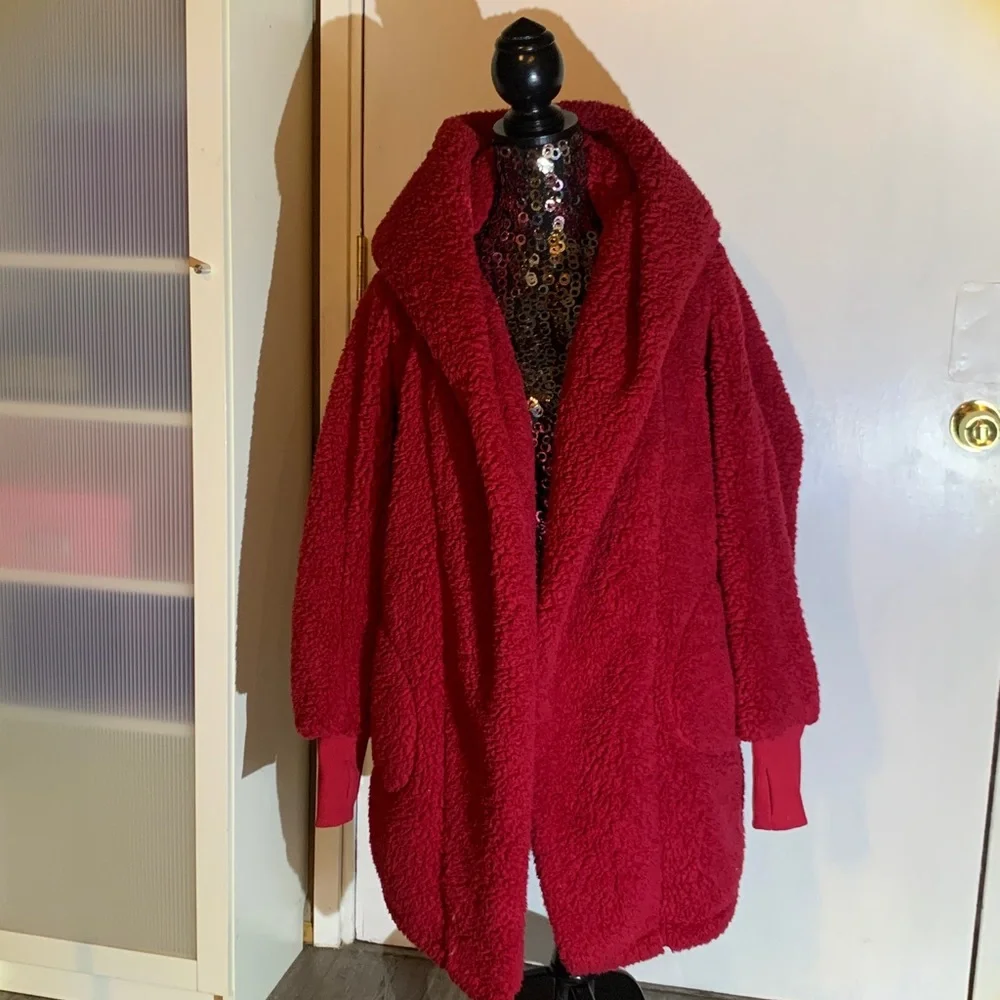Cozy Red Hooded Fleece Coat - Picture 6 of 6